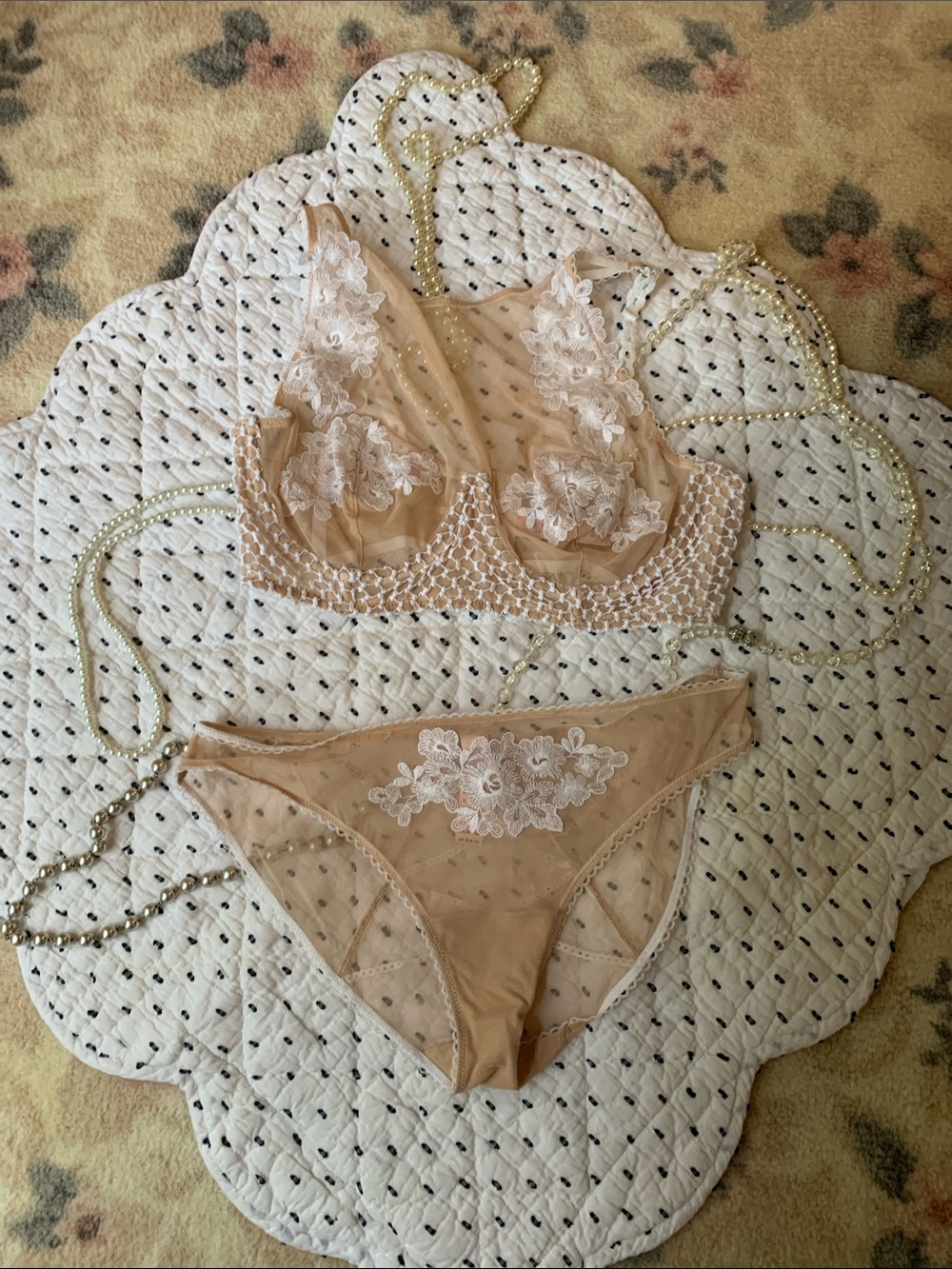 Victoria's Secret Sheer Lace Bralette & Bikini Set - Nude Blush